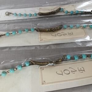 3 Turquoise LOVE Bracelets 6.5" - 7.5" semi-precious stones brass new old stock